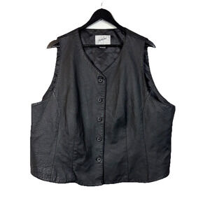 Jacqueline Ferrar Women's Button Front Black Leather Vest Size 2X Vintage